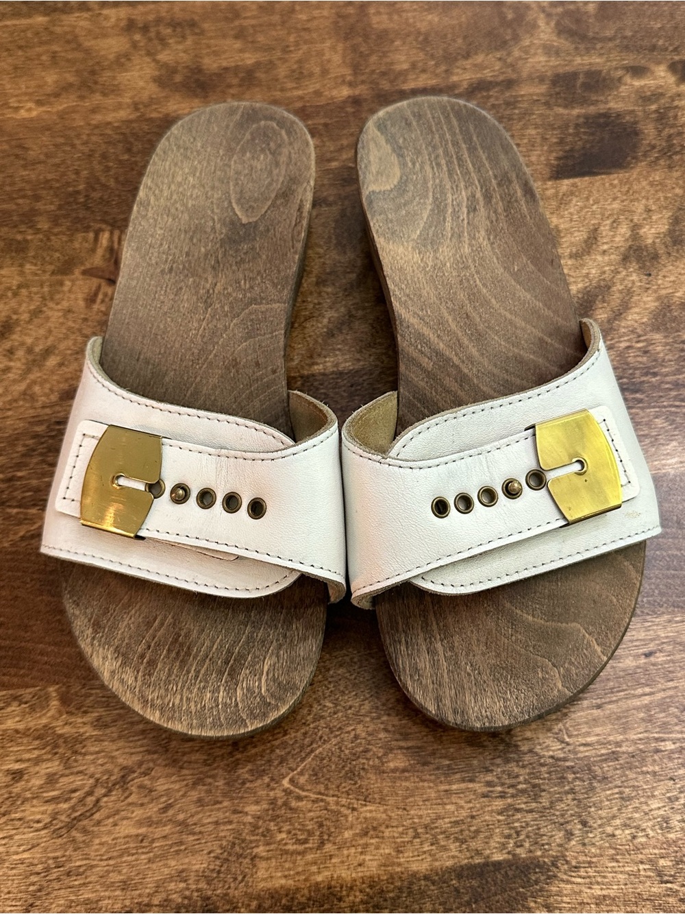 Dr Scholls Original Collection Sandals Wood Leather White Womens Size 7